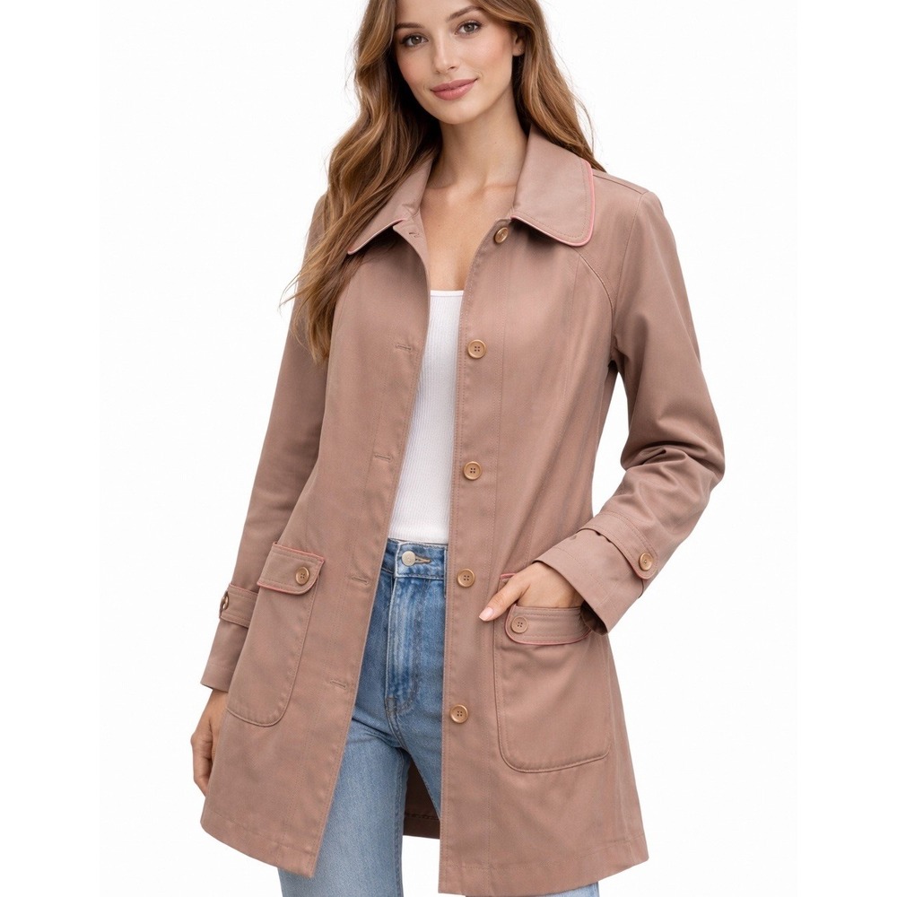 Vintage 60s Forecaster of Boston Women Tan Polyester Mod Midi Coat Jacket 9-10
